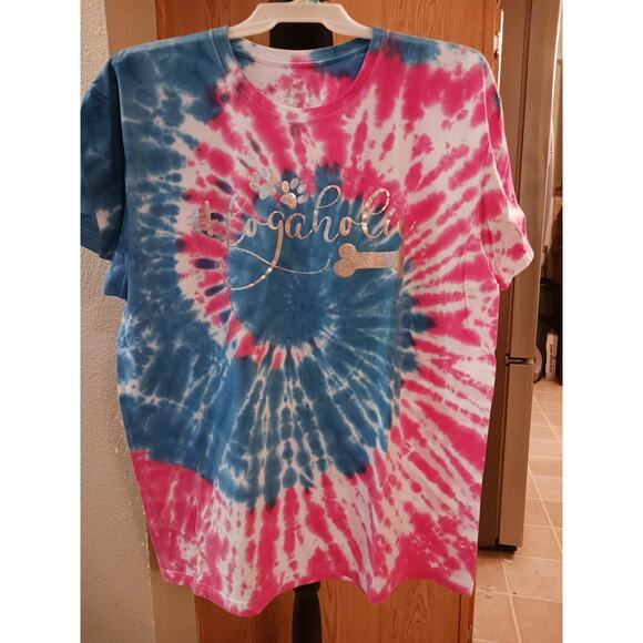 Dogaholic Pink and Turquoise Tie Dye T-Shirt Size 3XL - Picture 1 of 8